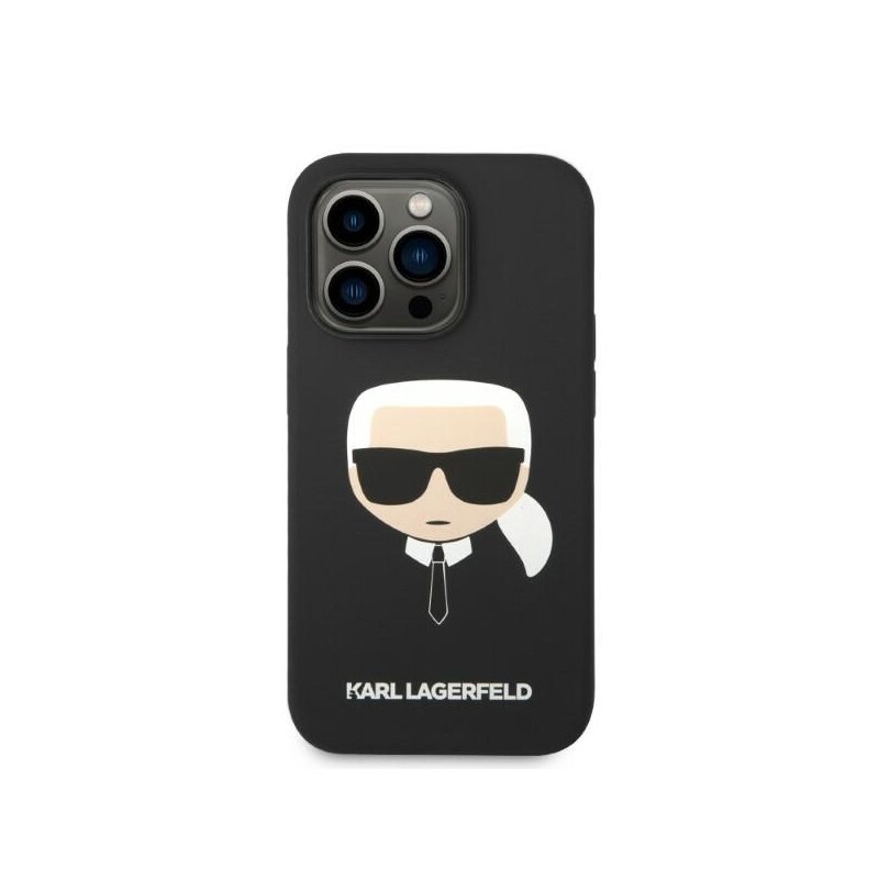 Husa Karl Lagerfeld iPhone 14 Pro Silicone MagSafe, Karl`s Head, negru, KLHMP14LSLKHBK