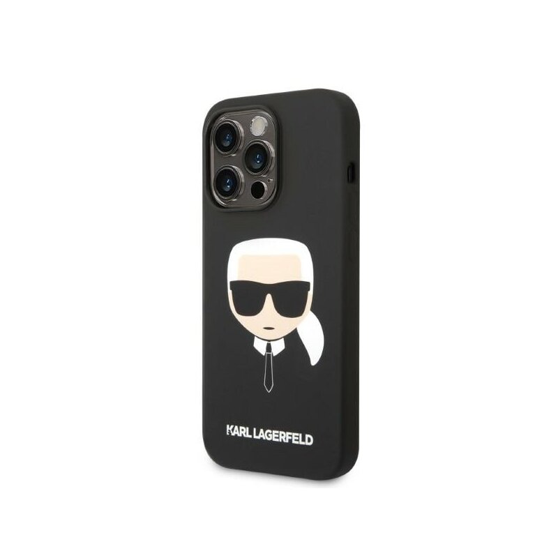 Husa Karl Lagerfeld iPhone 14 Pro Silicone MagSafe, Karl`s Head, negru, KLHMP14LSLKHBK