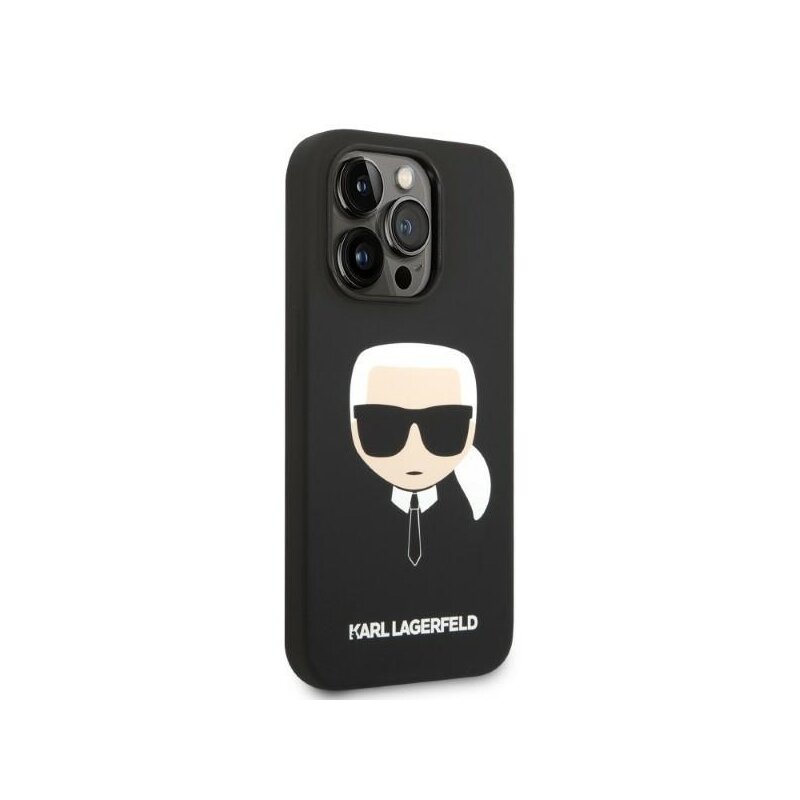 Husa Karl Lagerfeld iPhone 14 Pro Silicone MagSafe, Karl`s Head, negru, KLHMP14LSLKHBK