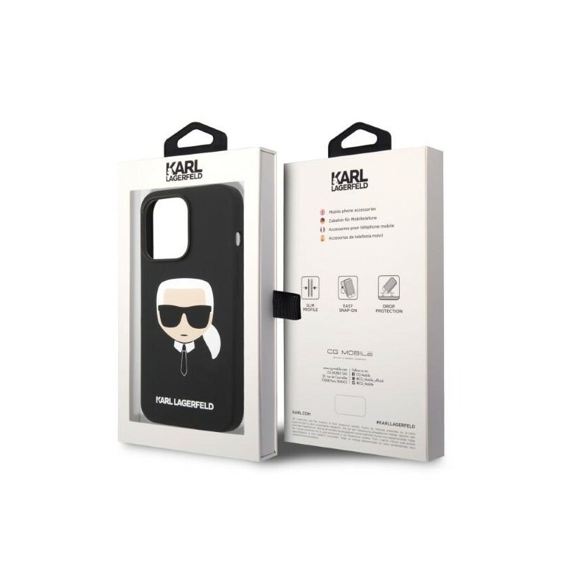 Husa Karl Lagerfeld iPhone 14 Pro Silicone MagSafe, Karl`s Head, negru, KLHMP14LSLKHBK