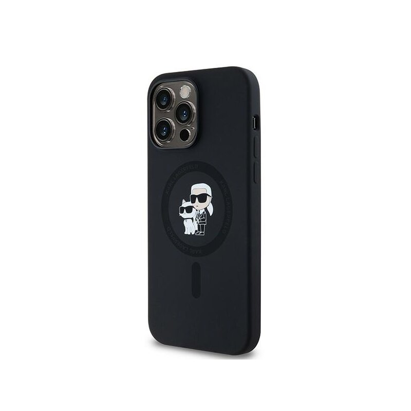 Husa Karl Lagerfeld iPhone 14 Pro Silicone MagSafe, Karl&Choupette, negru, KLHMP14LSCMKCRHK