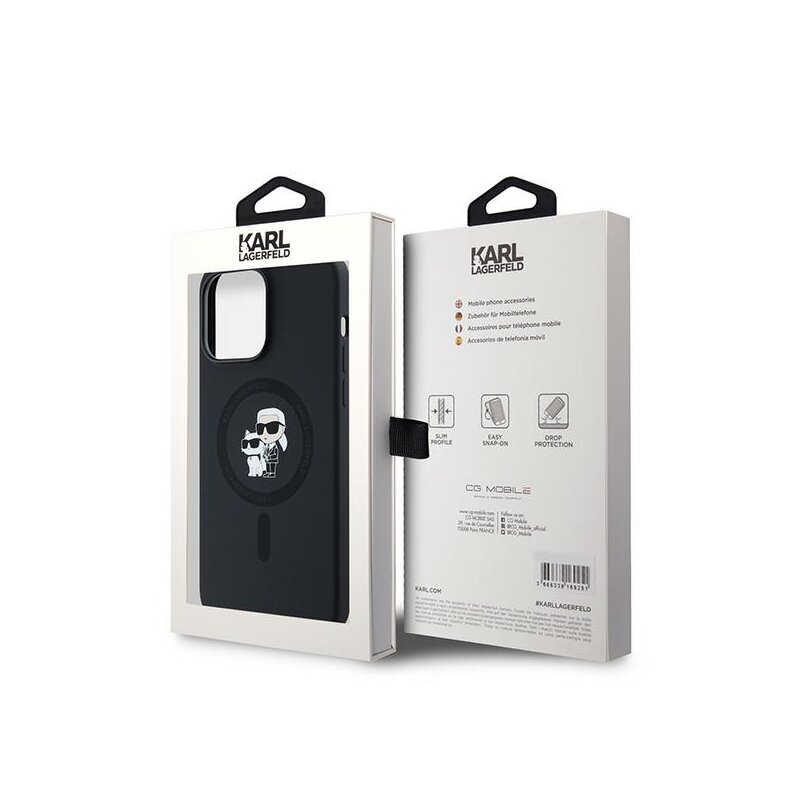 Husa Karl Lagerfeld iPhone 14 Pro Silicone MagSafe, Karl&Choupette, negru, KLHMP14LSCMKCRHK