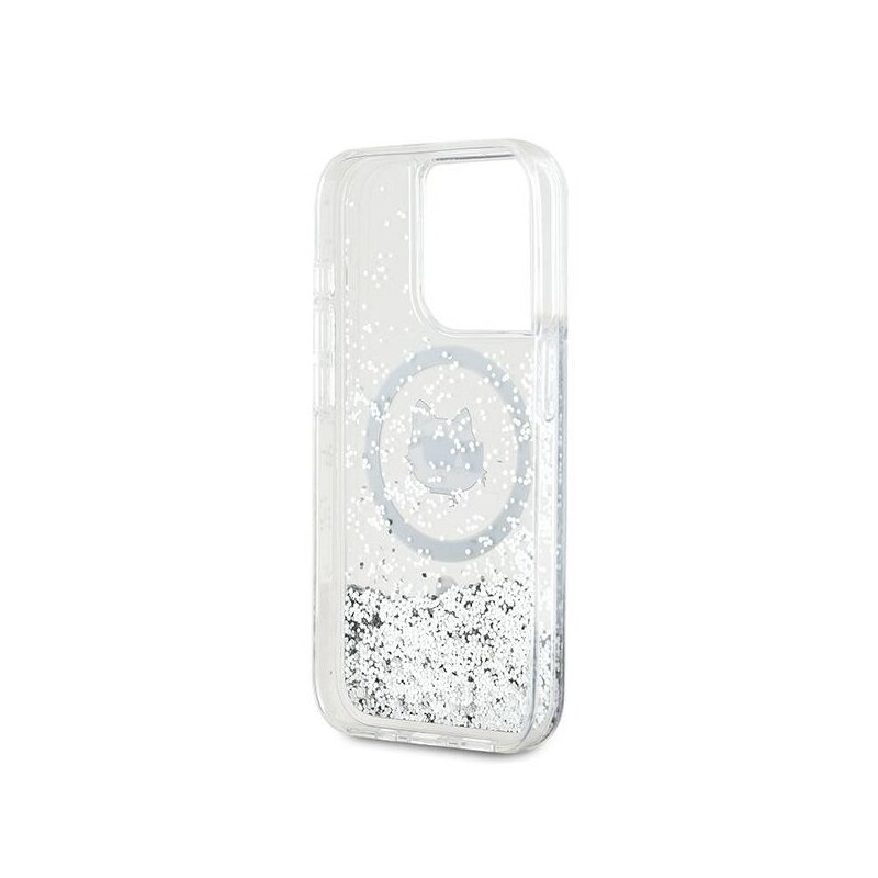 Husa Karl Lagerfeld iPhone 14 Pro Liquid Glitter MagSafe, Choupette Head, transparent, KLHMP14LLGCHSGH