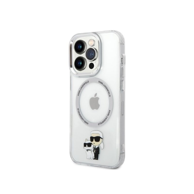 Husa iPhone 14 Pro Karl Lagerfeld Hardcase MagSafe, Iconic Karl&Choupette, clear, KLHMP14LHNKCIT