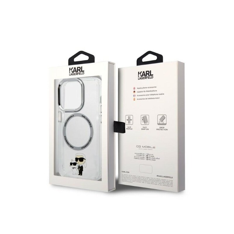 Husa iPhone 14 Pro Karl Lagerfeld Hardcase MagSafe, Iconic Karl&Choupette, clear, KLHMP14LHNKCIT