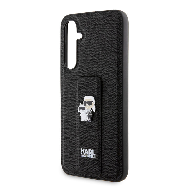 Husa originala Samsung Galaxy S23 FE Karl Lagerfeld Saffiano Gripstand, Karl&Choupette, negru, KLHCS23FEGSAKCPK
