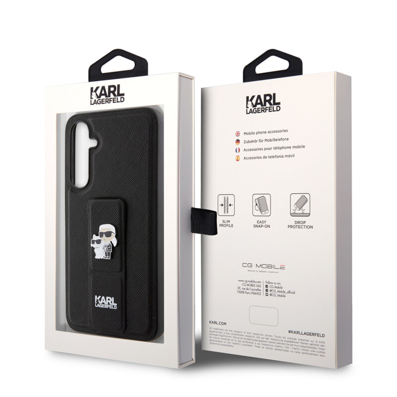 Husa originala Samsung Galaxy S23 FE Karl Lagerfeld Saffiano Gripstand, Karl&Choupette, negru, KLHCS23FEGSAKCPK