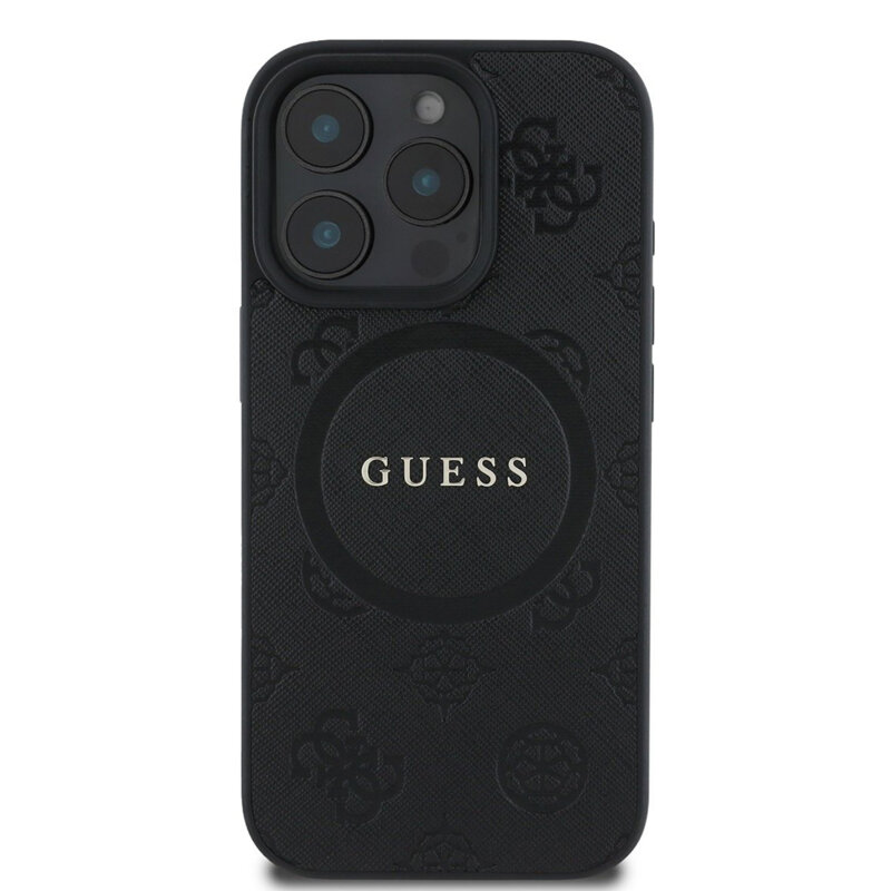 Husa Guess Saffiano Peony Classic Logo MagSafe iPhone 16 Pro Max, negru, GUHMP16XPSAPSMEK