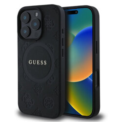 Husa Guess Saffiano Peony Classic Logo MagSafe iPhone 16 Pro, negru, GUHMP16LPSAPSMEK