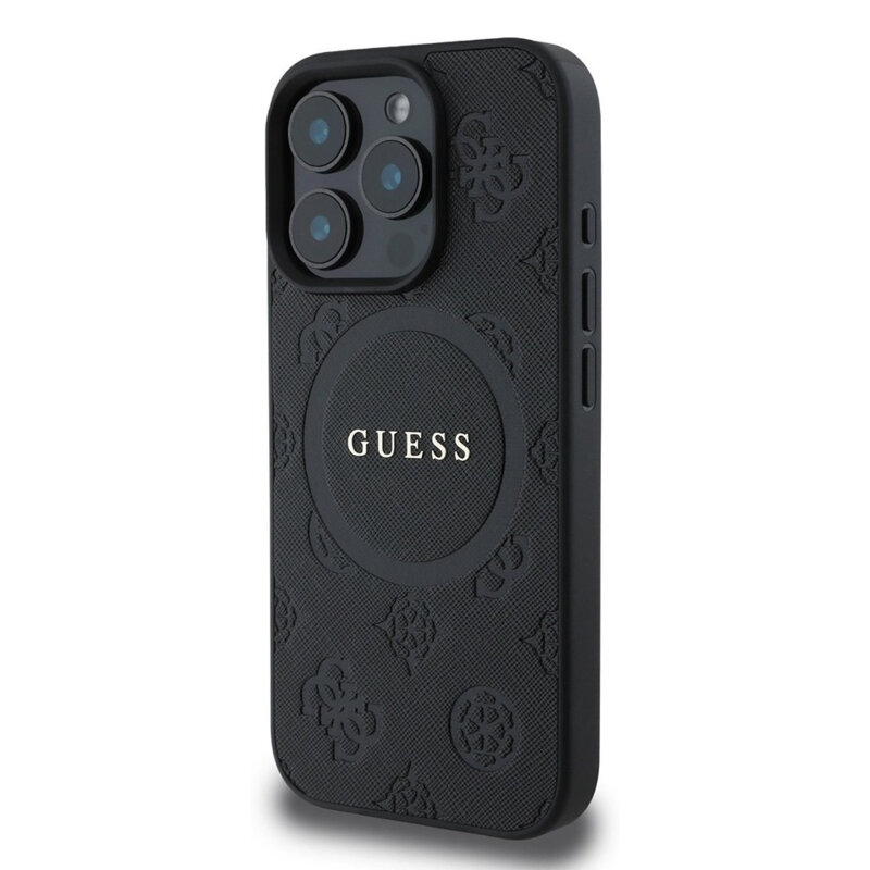 Husa Guess Saffiano Peony Classic Logo MagSafe iPhone 16 Pro, negru, GUHMP16LPSAPSMEK