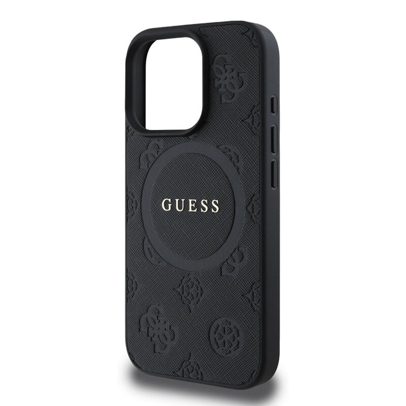 Husa Guess Saffiano Peony Classic Logo MagSafe iPhone 16 Pro, negru, GUHMP16LPSAPSMEK