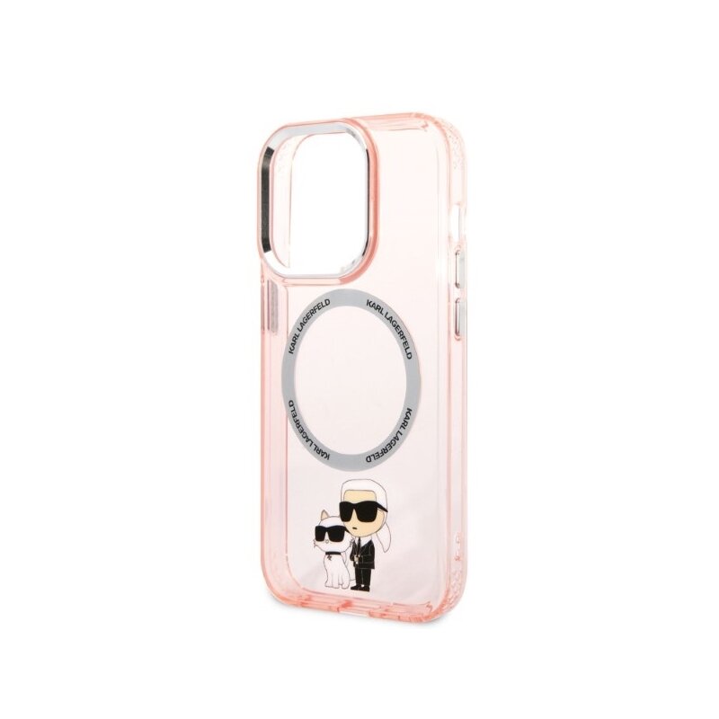 Husa iPhone 14 Pro Karl Lagerfeld Hardcase MagSafe, Iconic Karl&Choupette, roz, KLHMP14LHNKCIP