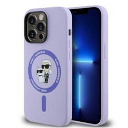 Husa Karl Lagerfeld iPhone 14 Pro Silicone Ring MagSafe, Karl&Choupette Head, mov, KLHMP14LSCMKCRHU