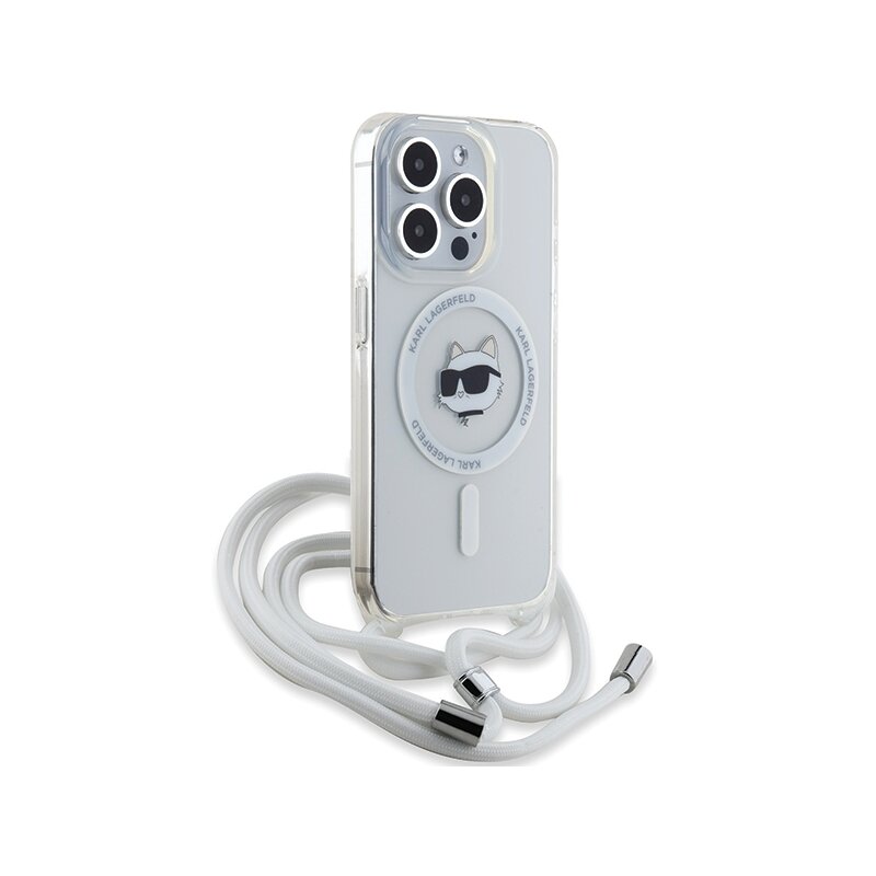 Husa iPhone 14 Pro Karl Lagerfeld IML Crossbody MagSafe, Choupette Head&Cord, transparenta, KLHMP14LHCCHNT