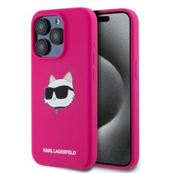 Husa Karl Lagerfeld iPhone 15 Pro Max Silicone MagSafe, Choupette Head, fucsia, KLHMP15XSCHPPLF