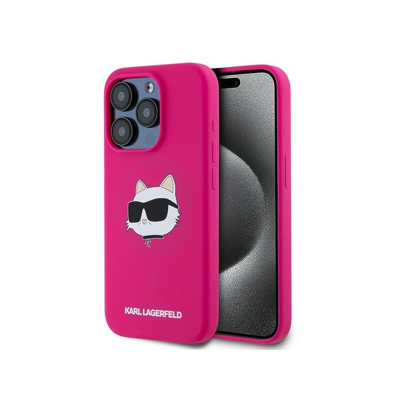 Husa Karl Lagerfeld iPhone 15 Pro Max Silicone MagSafe, Choupette Head, fucsia, KLHMP15XSCHPPLF