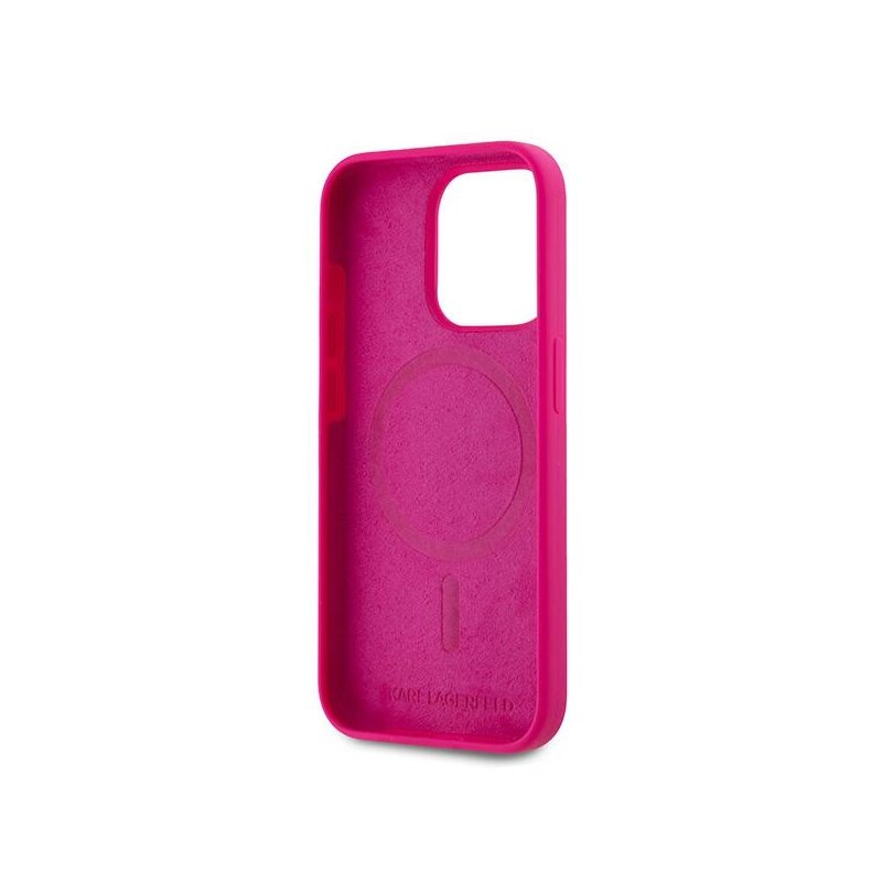 Husa Karl Lagerfeld iPhone 15 Pro Max Silicone MagSafe, Choupette Head, fucsia, KLHMP15XSCHPPLF
