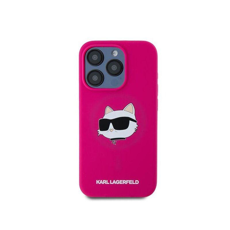 Husa Karl Lagerfeld iPhone 15 Pro Max Silicone MagSafe, Choupette Head, fucsia, KLHMP15XSCHPPLF