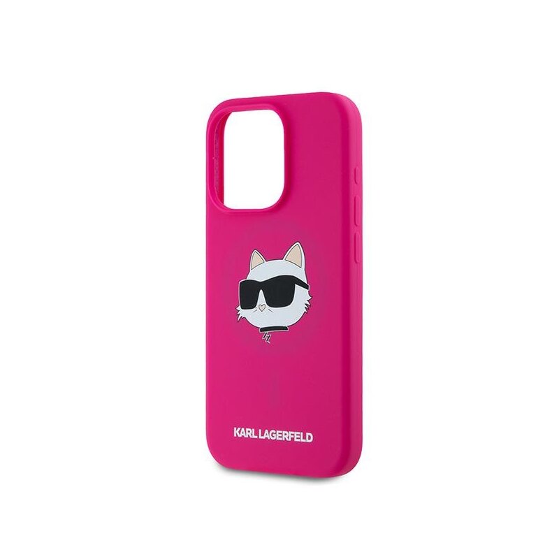 Husa Karl Lagerfeld iPhone 15 Pro Max Silicone MagSafe, Choupette Head, fucsia, KLHMP15XSCHPPLF