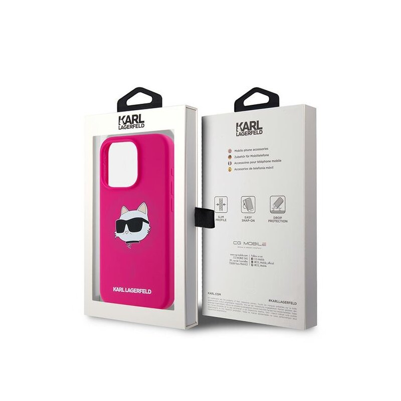 Husa Karl Lagerfeld iPhone 15 Pro Max Silicone MagSafe, Choupette Head, fucsia, KLHMP15XSCHPPLF