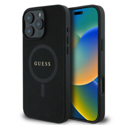 Husa Guess Saffiano Classic Logo MagSafe iPhone 16 Pro Max, negru, GUHMP16XPSAHMCK