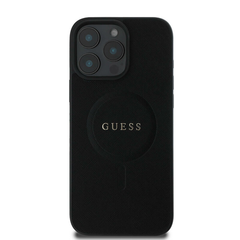 Husa Guess Saffiano Classic Logo MagSafe iPhone 16 Pro Max, negru, GUHMP16XPSAHMCK