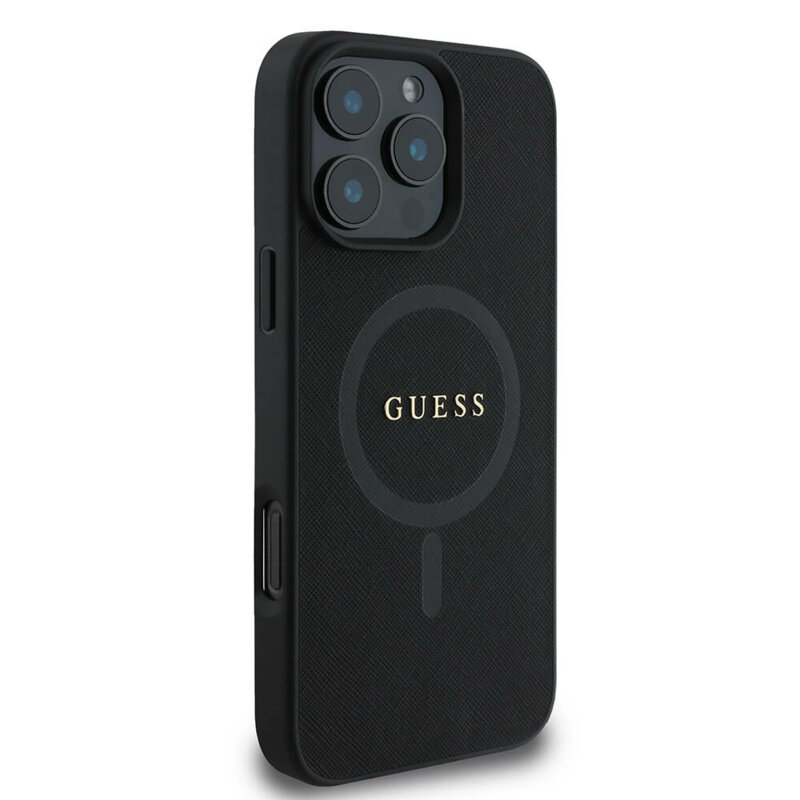 Husa Guess Saffiano Classic Logo MagSafe iPhone 16 Pro Max, negru, GUHMP16XPSAHMCK