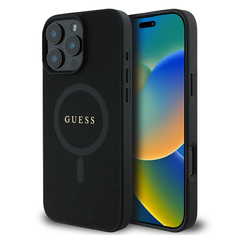 Husa Guess Saffiano Classic Logo MagSafe iPhone 16 Pro, negru, GUHMP16LPSAHMCK