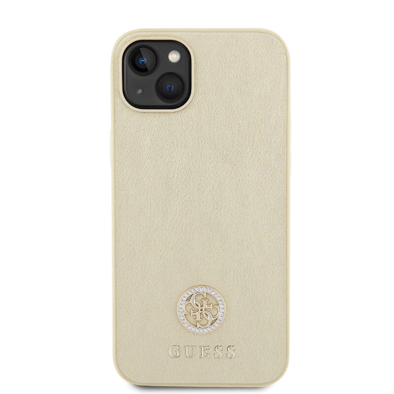 Husa iPhone 15 Guess Strass Metal Logo, auriu, GUHCP15SPS4DGPD