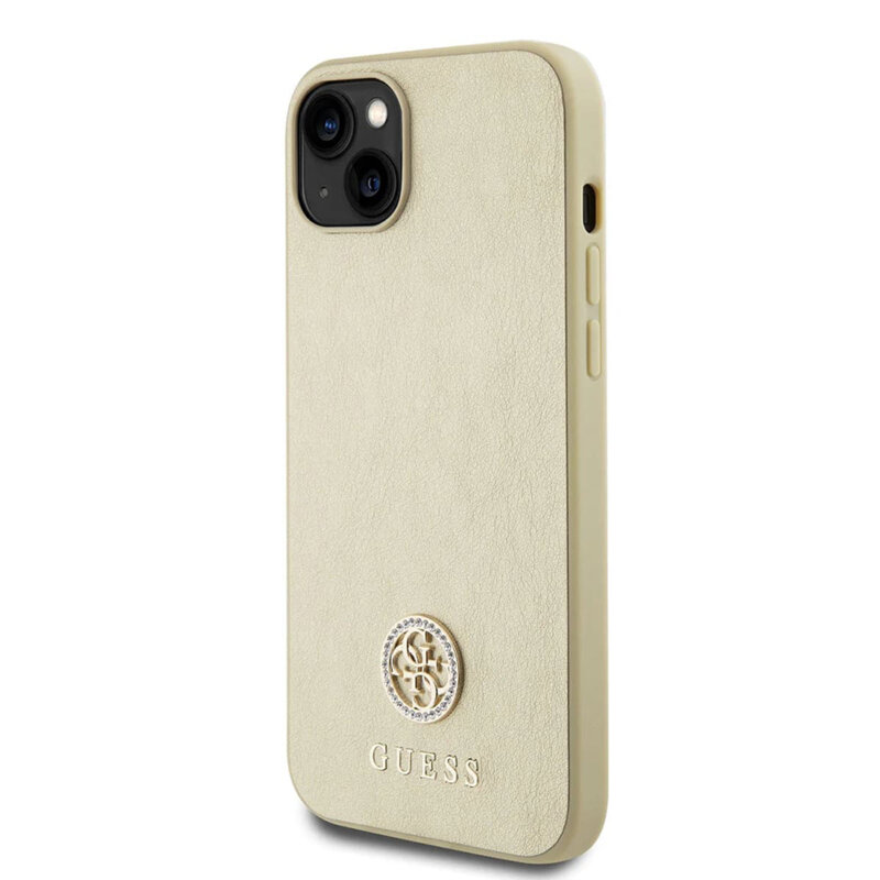 Husa iPhone 15 Guess Strass Metal Logo, auriu, GUHCP15SPS4DGPD