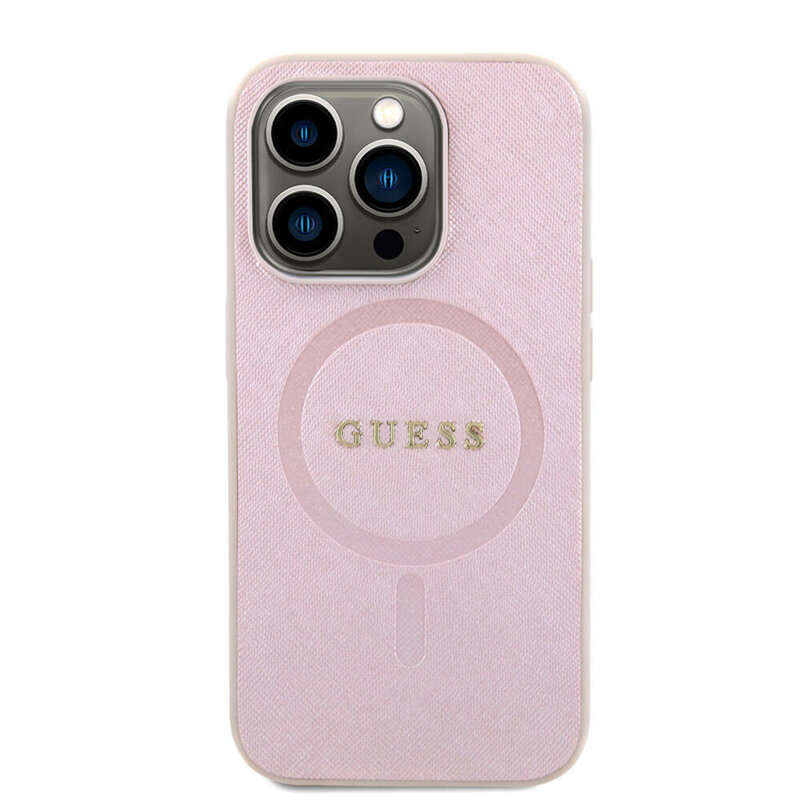 Husa Guess Saffiano MagSafe iPhone 15 Pro Max, roz, GUHMP15XPSAHMCP