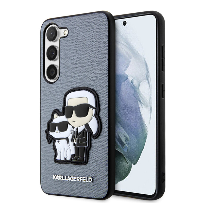 Husa originala Samsung Galaxy S23 Plus Karl Lagerfeld Saffiano, Karl&Choupette Metal Pin, gri, KLHCS23MSANKCPG