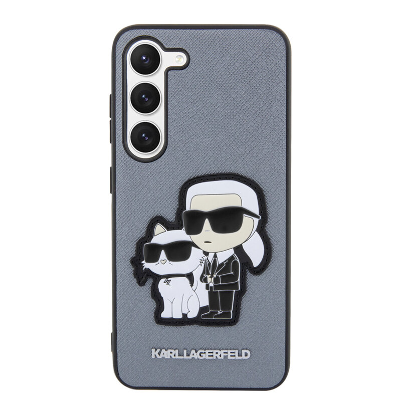 Husa originala Samsung Galaxy S23 Plus Karl Lagerfeld Saffiano, Karl&Choupette Metal Pin, gri, KLHCS23MSANKCPG
