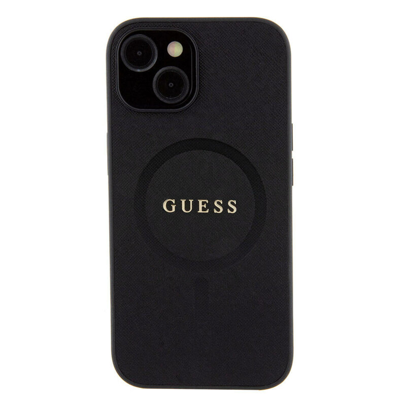Husa Guess Saffiano MagSafe iPhone 15 Plus, negru, GUHMP15MPSAHMCK