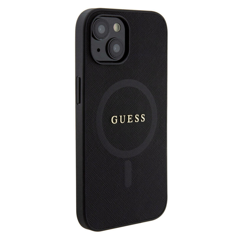 Husa Guess Saffiano MagSafe iPhone 15 Plus, negru, GUHMP15MPSAHMCK