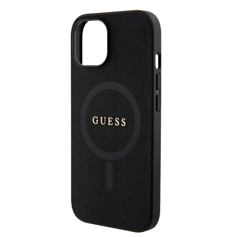 Husa Guess Saffiano MagSafe iPhone 15 Plus, negru, GUHMP15MPSAHMCK