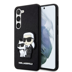 Husa originala Samsung Galaxy S23 Plus Karl Lagerfeld Saffiano, Karl&Choupette Metal Pin, negru, KLHCS23MSANKCPK
