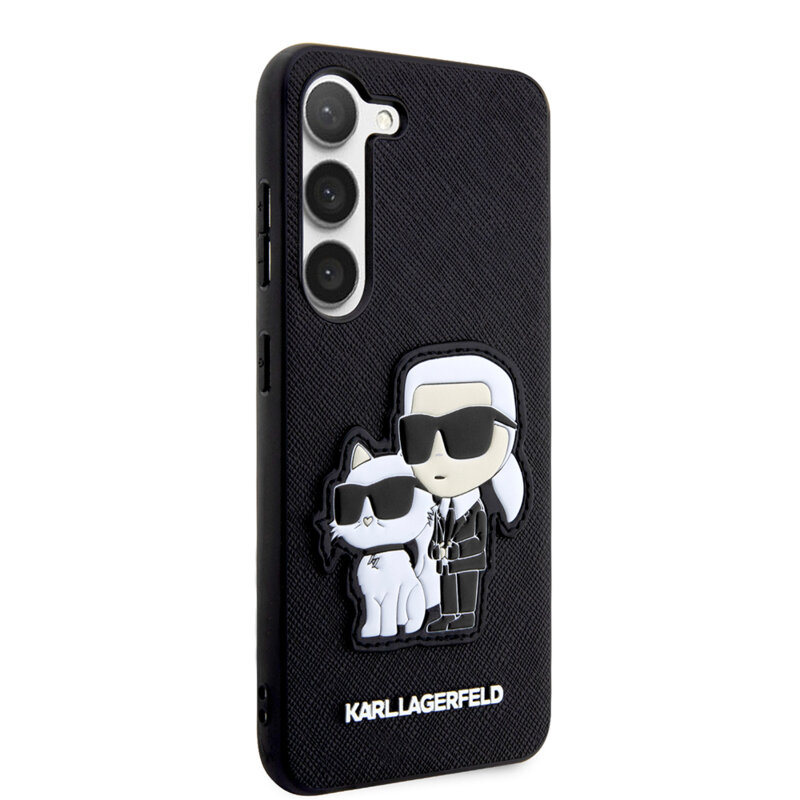 Husa originala Samsung Galaxy S23 Plus Karl Lagerfeld Saffiano, Karl&Choupette Metal Pin, negru, KLHCS23MSANKCPK