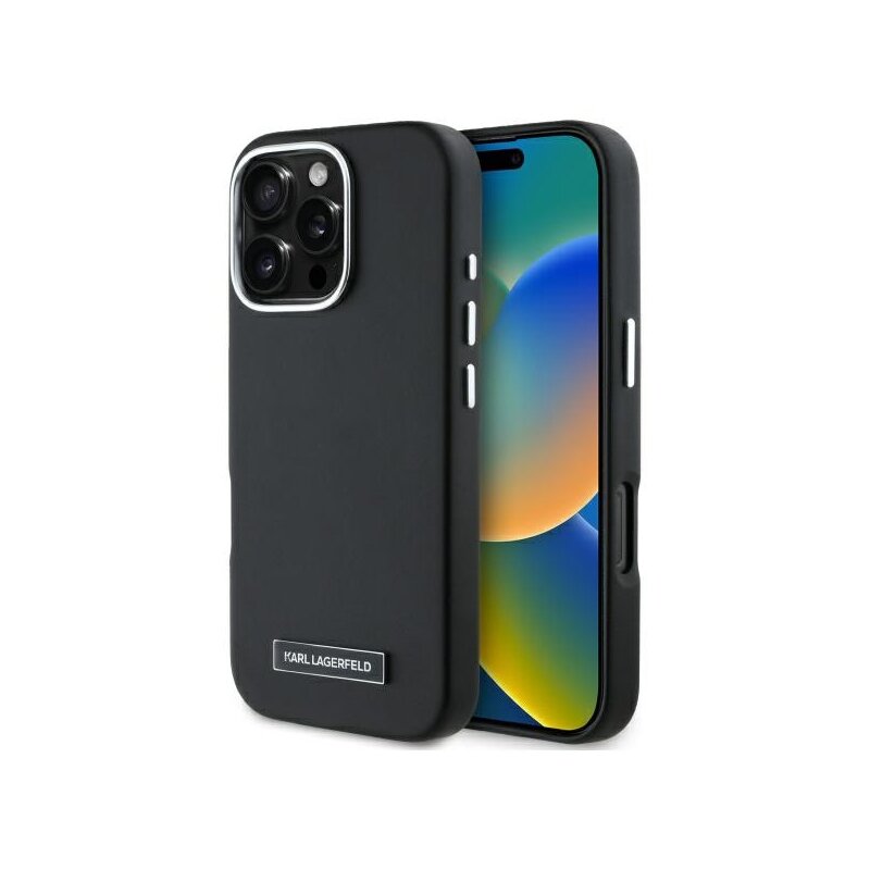 Husa iPhone 16 Pro Max Karl Lagerfeld Leather MagSafe, FW Metal Plate, negru, KLHMP16XPGMSRPK
