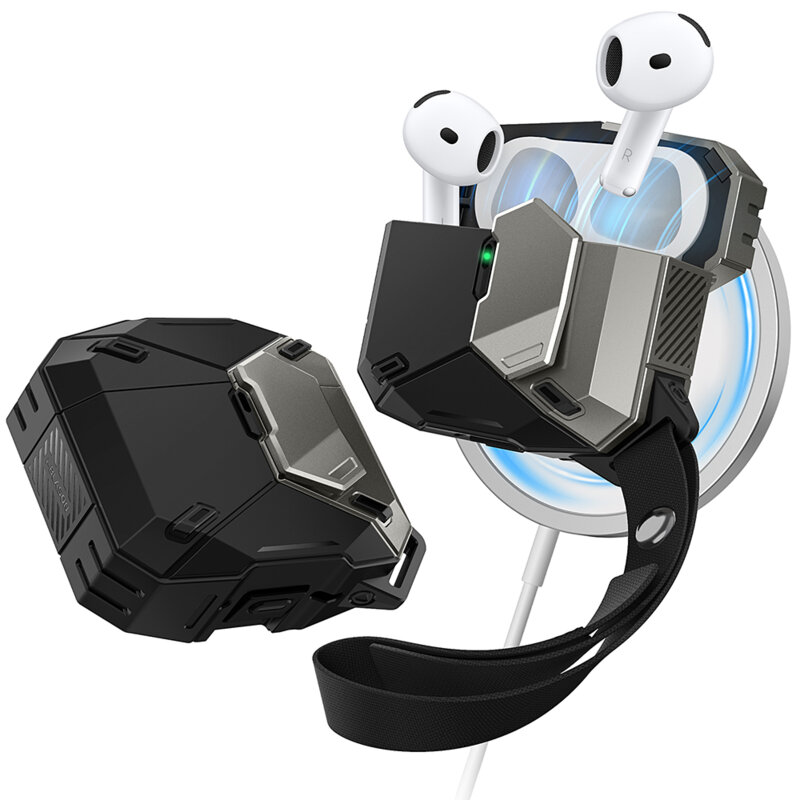 Husa Apple AirPods 4 I-Blason Matrix, lanyard, negru