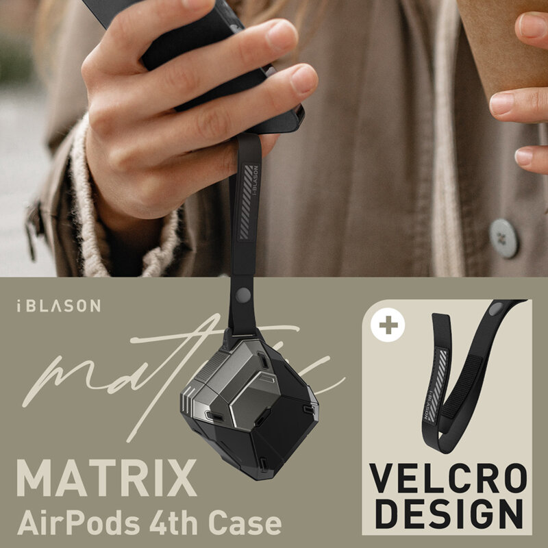 Husa Apple AirPods 4 I-Blason Matrix, lanyard, negru