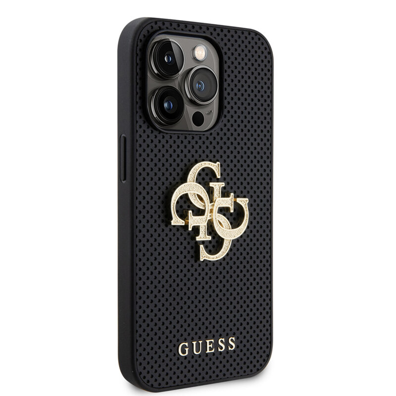 Husa iPhone 15 Pro Guess Leather Perforated 4G, negru, GUHCP15LPSP4LGK