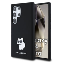 Husa Karl Lagerfeld Samsung Galaxy S24 Ultra Silicone, Choupette Metal Pin, negru, KLHCS24LSMHCNPK