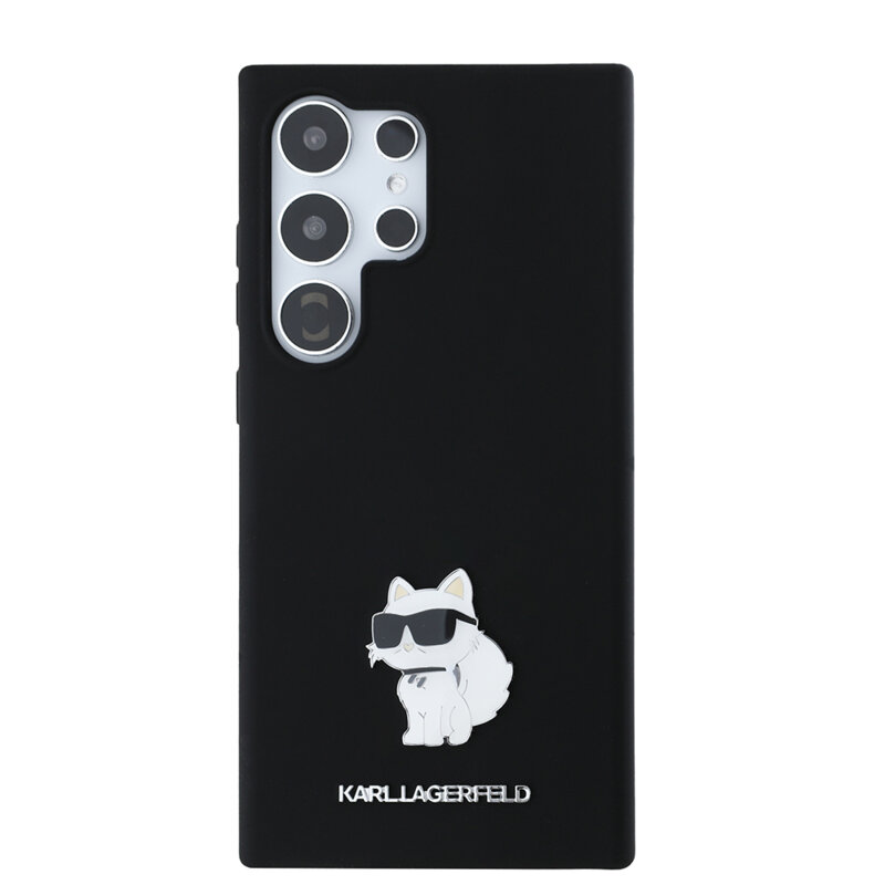 Husa Karl Lagerfeld Samsung Galaxy S24 Ultra Silicone, Choupette Metal Pin, negru, KLHCS24LSMHCNPK