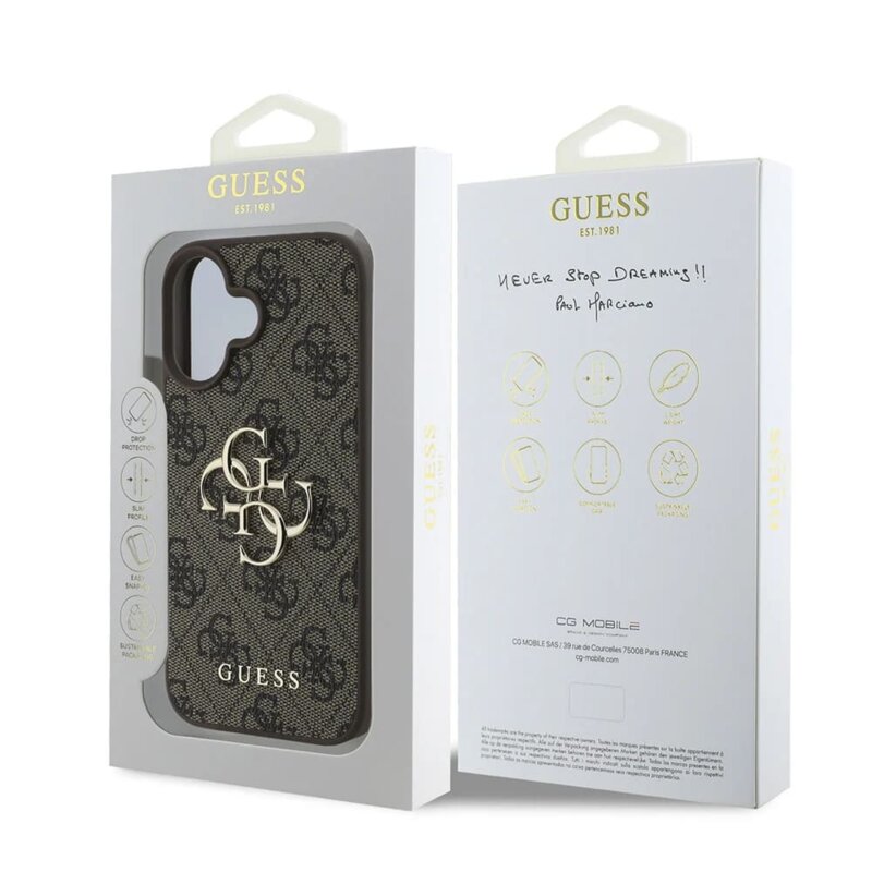 Husa originala Guess iPhone 16 Hardcase 4G Big Logo, maro, GUHCP16S4GMGBR