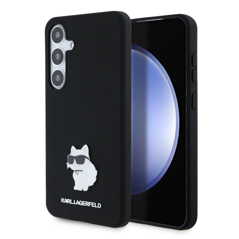 Husa Karl Lagerfeld Samsung Galaxy S24 Plus Silicone, Choupette Metal Pin, negru, KLHCS24MSMHCNPK