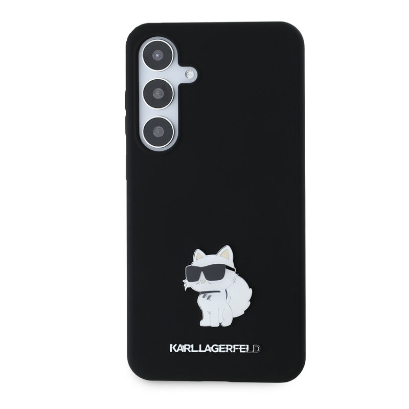Husa Karl Lagerfeld Samsung Galaxy S24 Plus Silicone, Choupette Metal Pin, negru, KLHCS24MSMHCNPK