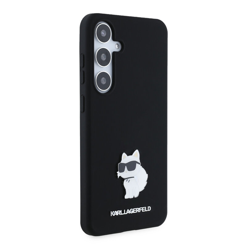 Husa Karl Lagerfeld Samsung Galaxy S24 Plus Silicone, Choupette Metal Pin, negru, KLHCS24MSMHCNPK