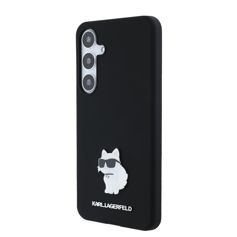 Husa Karl Lagerfeld Samsung Galaxy S24 Plus Silicone, Choupette Metal Pin, negru, KLHCS24MSMHCNPK