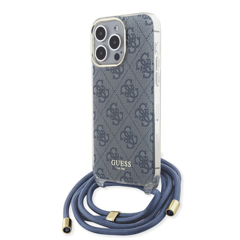 Husa Guess Crossbody Cord 4G Print iPhone 15 Pro, albastru, GUHCP15LHC4SEB